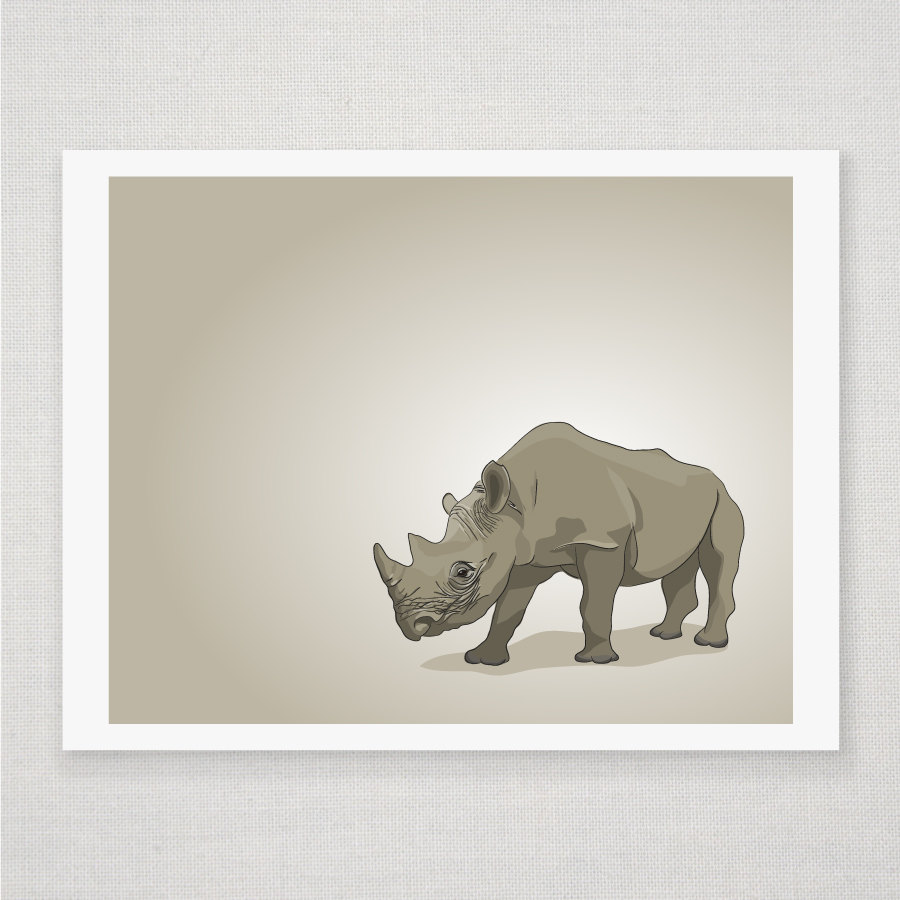 Brown Rhino - Illustrated Print - 8 x 10 Archival Matte Print