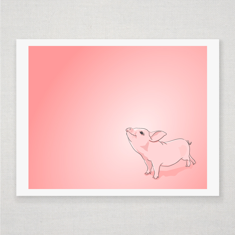 Pink Baby Pig - Digitally Illustrated - 8 x 10 Archival Matte Print