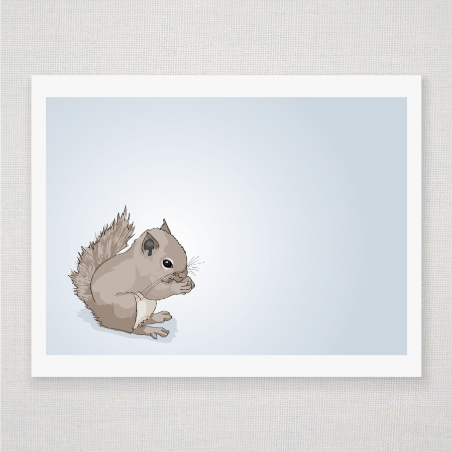Baby Squirrel on Blue - Illustrated Print - 8 x 10 Archival Matte