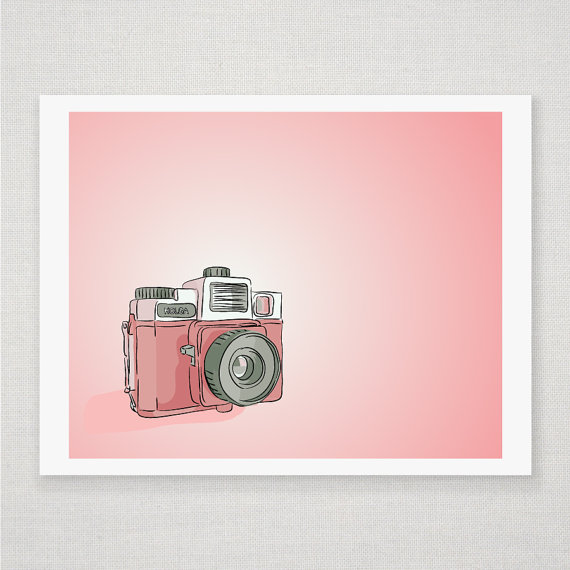 Spring Pink Holga Camera - Illustrated Print - 8 x 10 Archival Matte