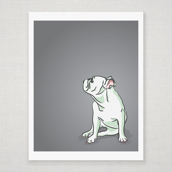 Mini English Bulldog Portrait - Gray Illustrated Print - 8 x 10 Archival Matte