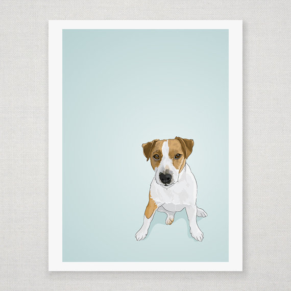 Jack Russell Terrier - Blue Illustrated Print - 8 x 10 Archival Matte