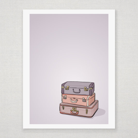 Stack of Suitcases - Purple Illustration - 5 x 7 Matte Print