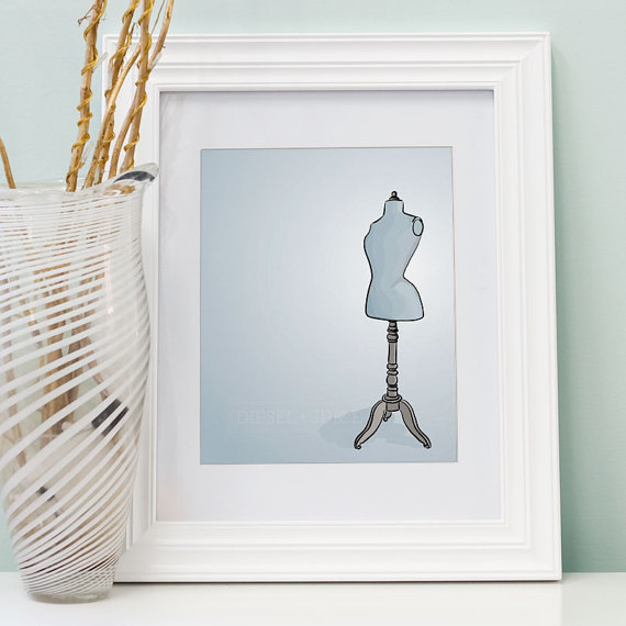 Blue Dress Form - Digitally Illustrated - 8 x 10 Archival Matte Print